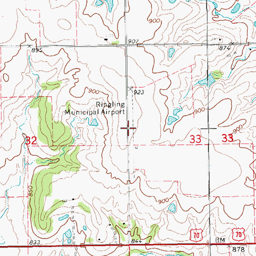 Topographic Map of Ringling Municipal Airport (historical), OK