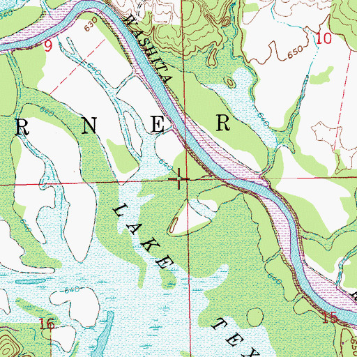 Topographic Map of Washita Arm Public Hunting Area, OK