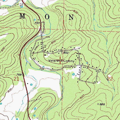 Topographic Map of Veterans Colony, OK