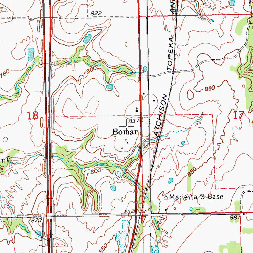 Topographic Map of Bomar, OK
