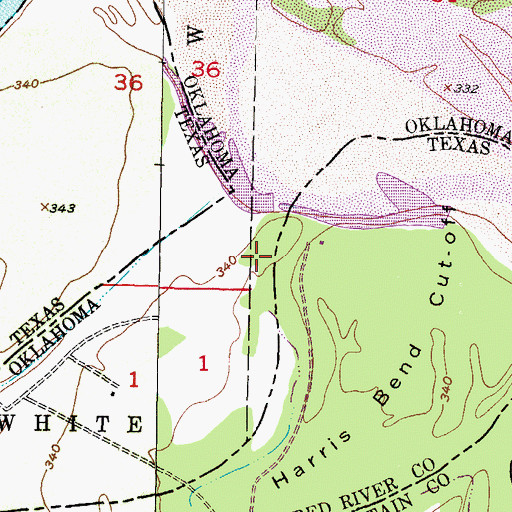 Topographic Map of Harris Bend, OK