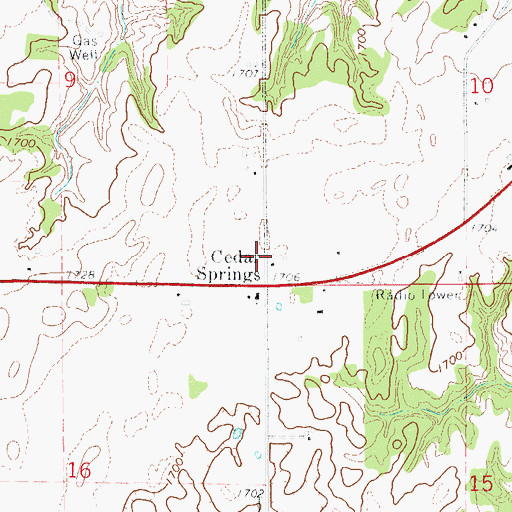 Topographic Map of Cedar Springs, OK
