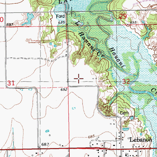 Topographic Map of Lebanon Airport (historical), OK