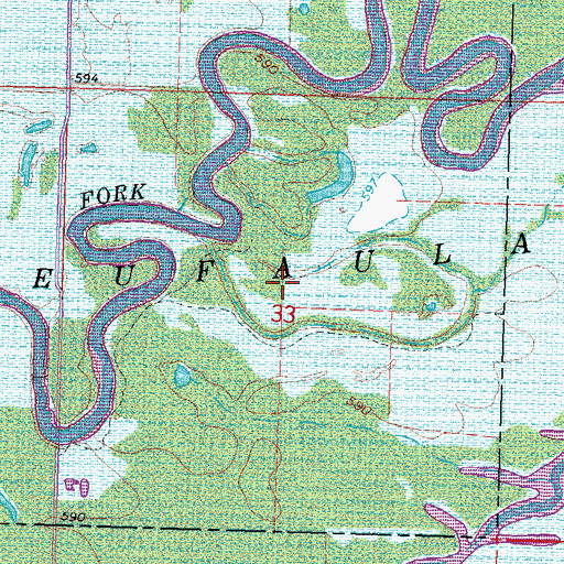 Topographic Map of Eufaula Wildlife Managment Area, OK