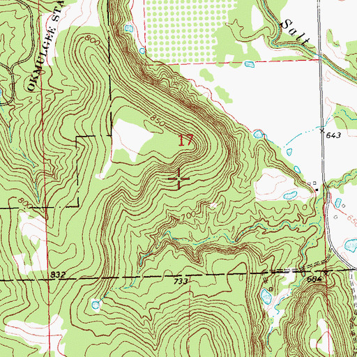 Topographic Map of Okmulgee State Park, OK