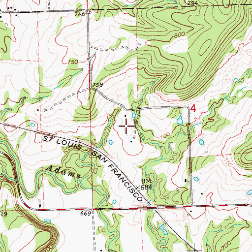 Topographic Map of Laden, OK