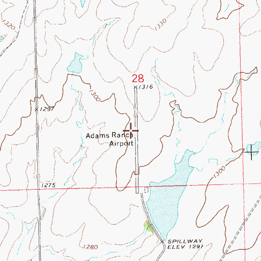 Topographic Map of Adams Ranch Airport (historical), OK