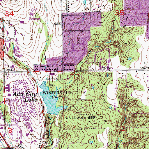 Topographic Map of Arlington Center, OK