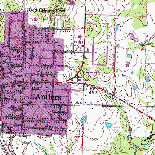 Topographic Map of East Town Village, OK