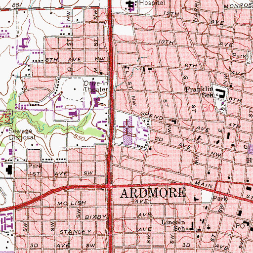 Topographic Map of Ardmore Mall, OK
