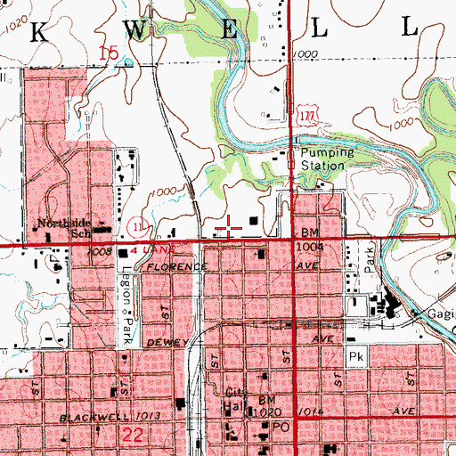 Topographic Map of Blackwell Plaza Shopping Center, OK