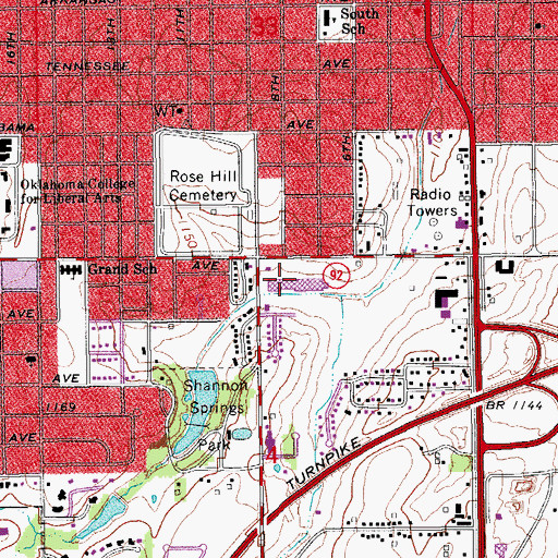 Topographic Map of Grandview Shopping Center, OK