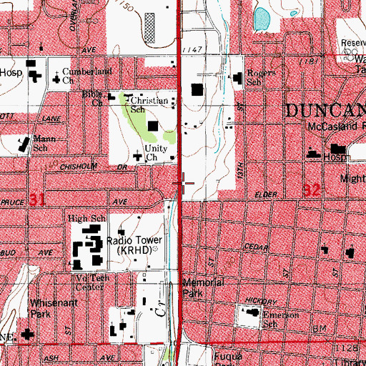 Topographic Map of Ward Mall, OK
