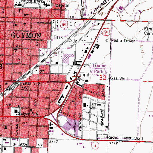 Topographic Map of Village Shopping Center, OK
