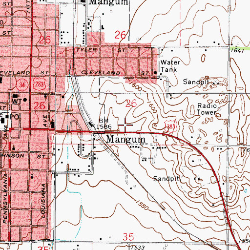 Topographic Map of Stover Shopping Center, OK