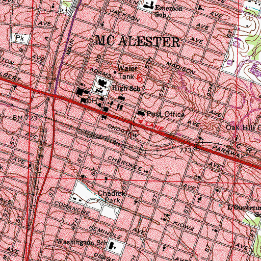 Topographic Map of The Four Seasons Shopping Center, OK