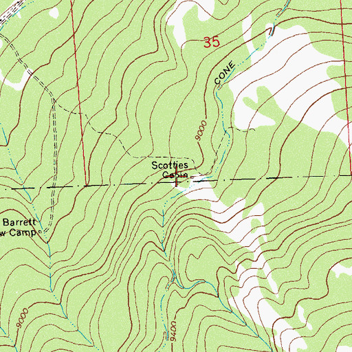 Topographic Map of Scotties Cabin, CO