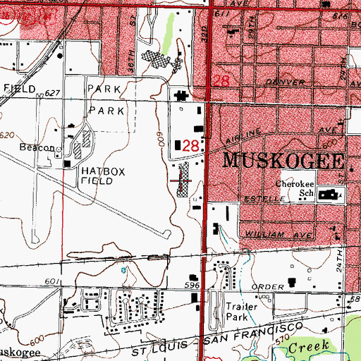 Topographic Map of Muskogee Shopping Center, OK