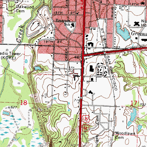Topographic Map of Southwood Plaza, OK