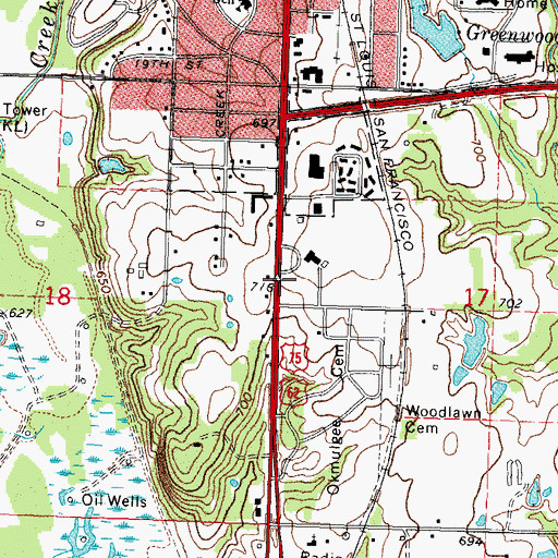 Topographic Map of 2000 Center, OK