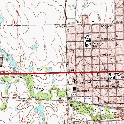 Topographic Map of Perry Plaza, OK