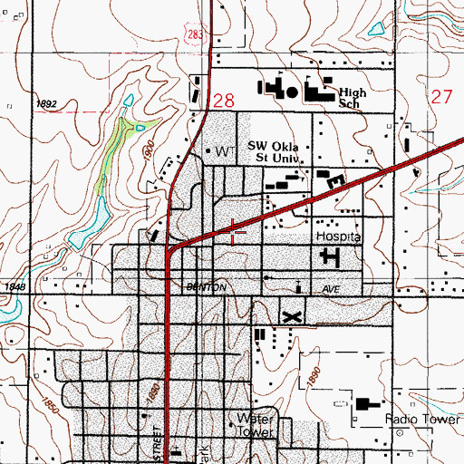 Topographic Map of Uptown Shopping Center, OK