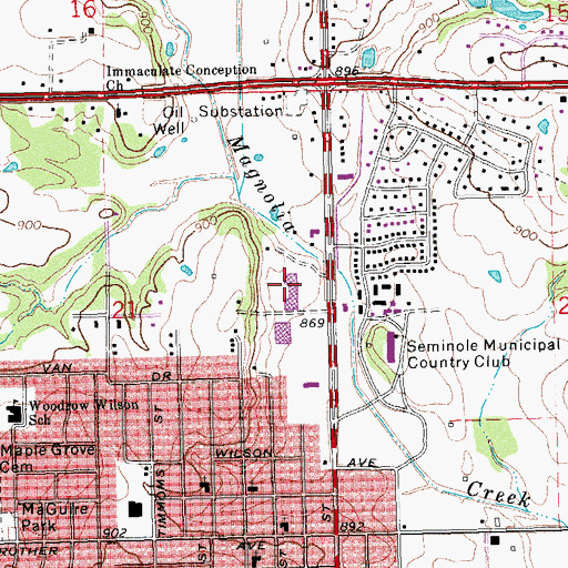 Topographic Map of Seminole Center, OK