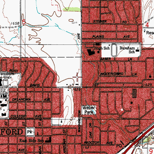 Topographic Map of Weatherford Shopping Center, OK