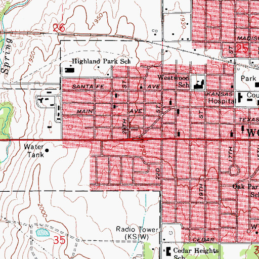 Topographic Map of Plaza Shopping Center, OK