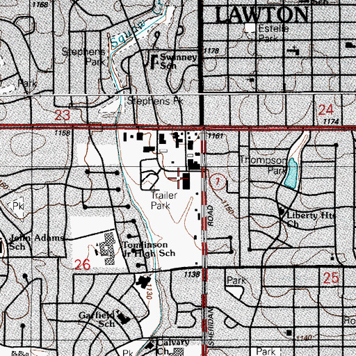 Topographic Map of Erwin Acres Shopping Center, OK