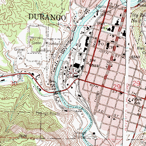 Topographic Map of Durango Mall, CO
