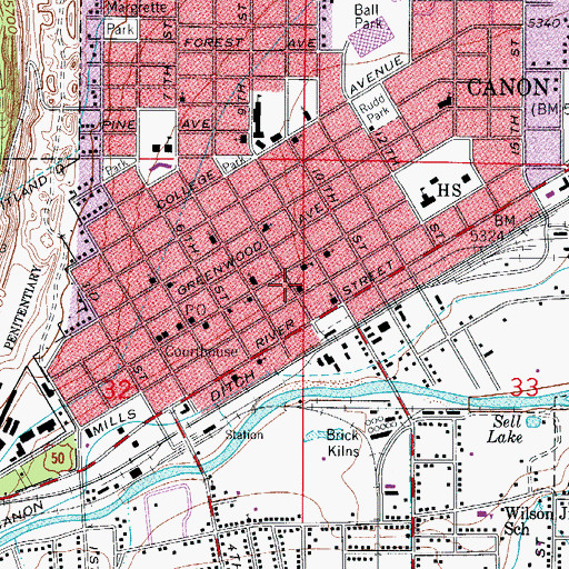 Topographic Map of Seventh and Main Shopping Center, CO