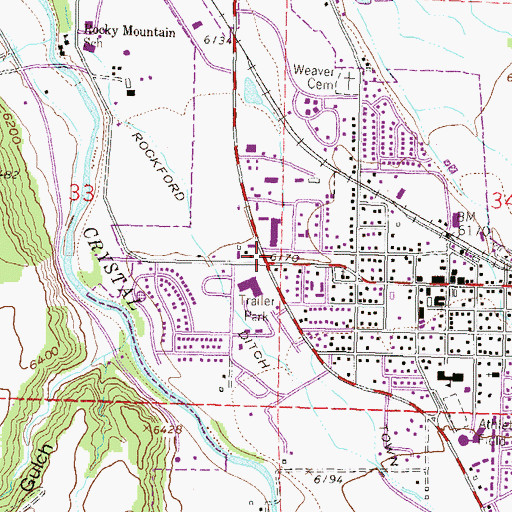 Topographic Map of Crystal Village Plaza Shopping Center, CO