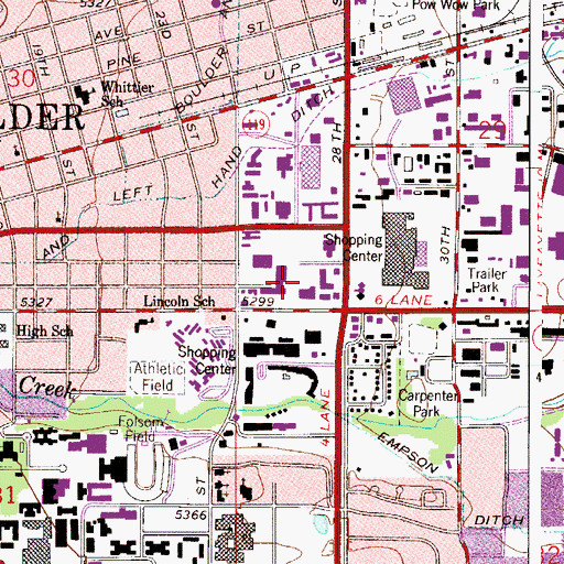 Topographic Map of Arapahoe Village Shopping Center, CO
