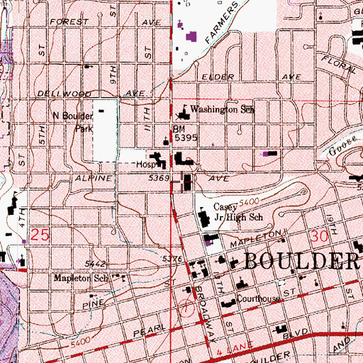 Topographic Map of Community Plaza Shopping Center, CO