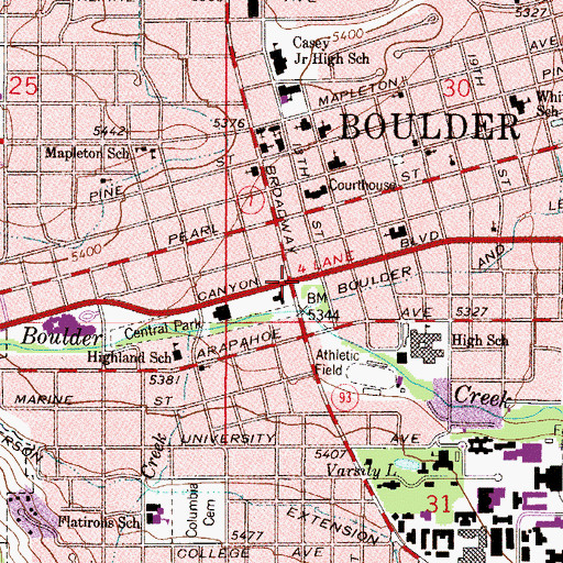 Topographic Map of Broadway Shoppes, CO