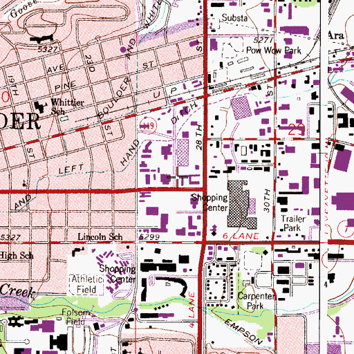 Topographic Map of The Village Shopping Center, CO