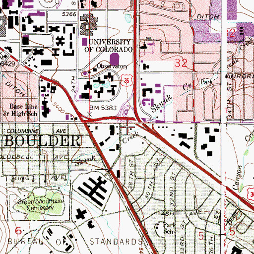 Topographic Map of Williams Village Shopping Center, CO