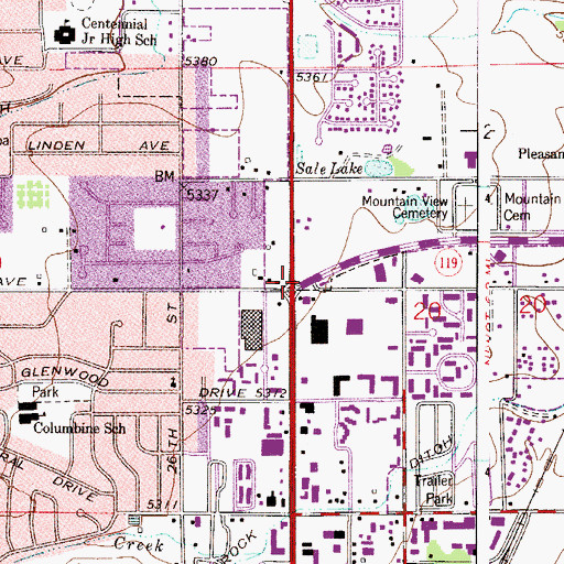 Topographic Map of Willow Springs II Shopping Center, CO