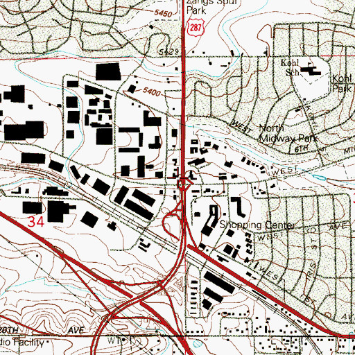 Topographic Map of Broomfield Retail Center, CO