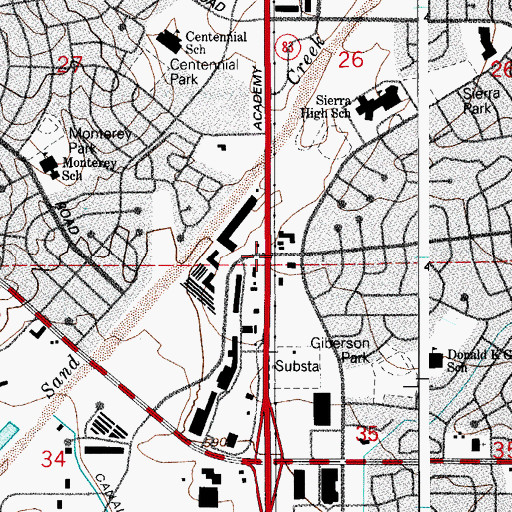 Topographic Map of Academy Place Shopping Center, CO