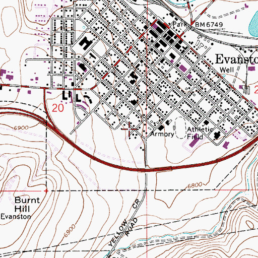 Topographic Map of Yellow Creek Shopping Mall, WY