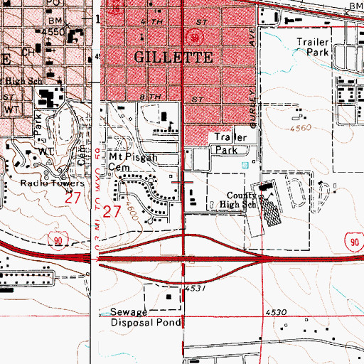 Topographic Map of Powder Basin Center, WY