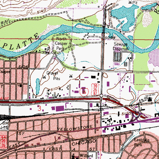 Topographic Map of Riverside Shopping Center, WY