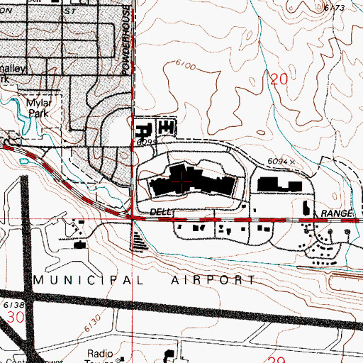 Topographic Map of Frontier Square Shopping Center, WY
