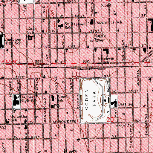 Topographic Map of Beautiful Zion Baptist Church, IL