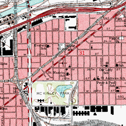 Topographic Map of Bethany Baptist Church, IL