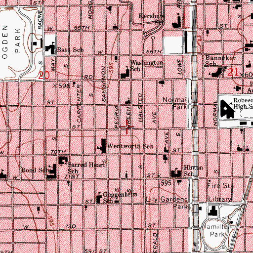 Topographic Map of Burning Bush Missionary Baptist Church, IL