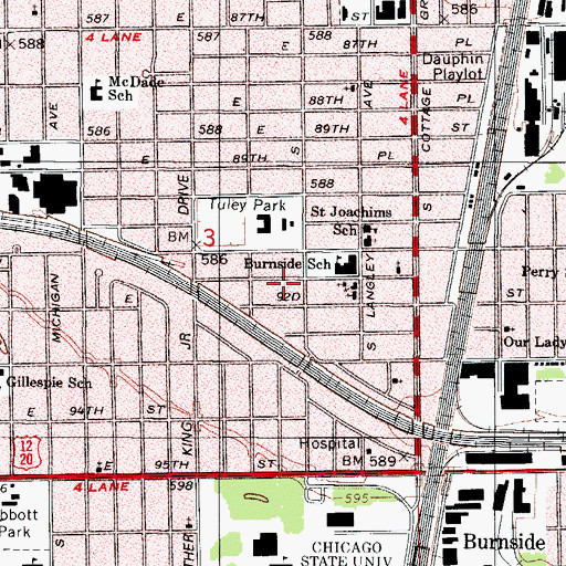 Topographic Map of Burnside Community Baptist Church, IL