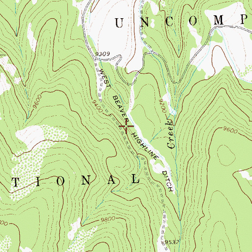 Topographic Map of West Beaver Highline Ditch, CO